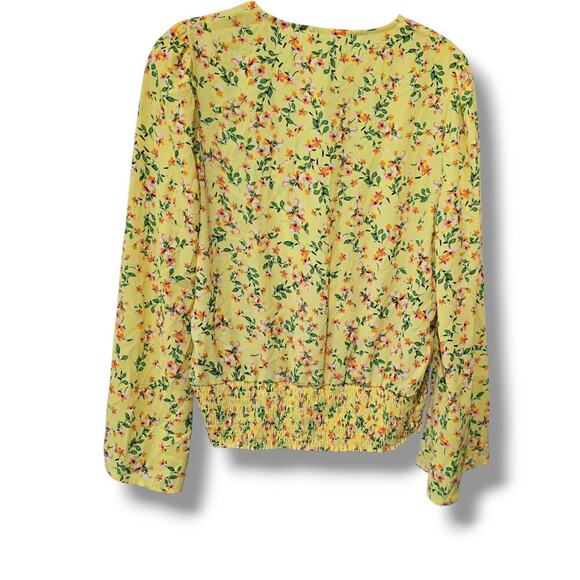 For the Republic Women’s Yellow Floral Long Sleeve Wrap Smocked Small Blouse - Picture 3 of 8